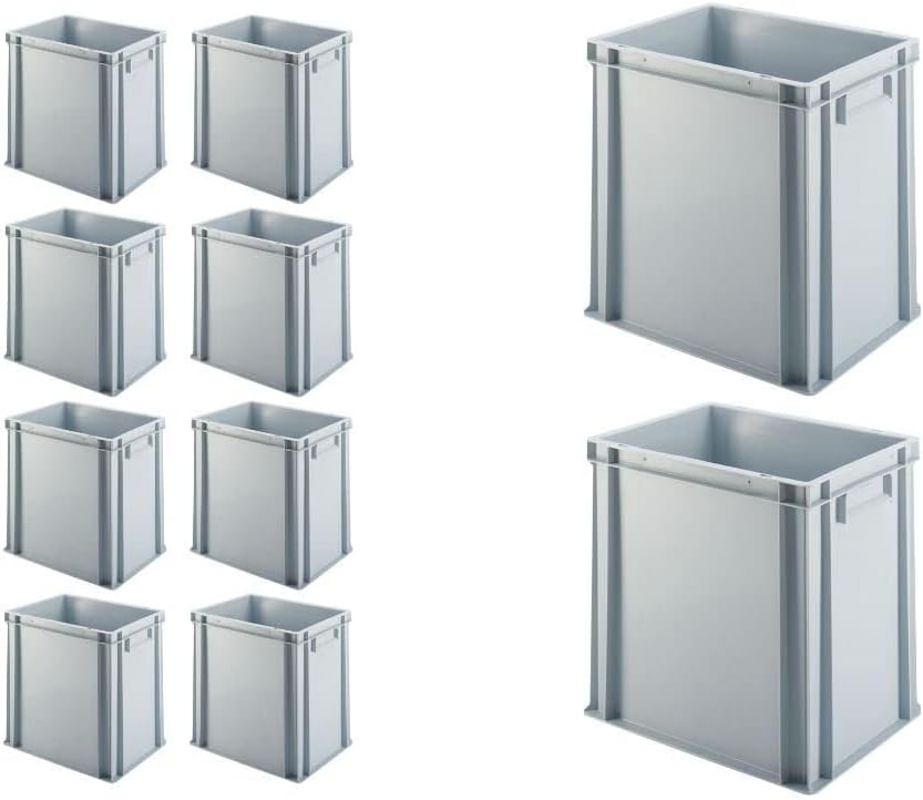 SparSet 10x Eurobehälter mit geschlossenem Griff | HxBxT 40x30x40cm | 37 Liter | Grau | Eurobox, Tra