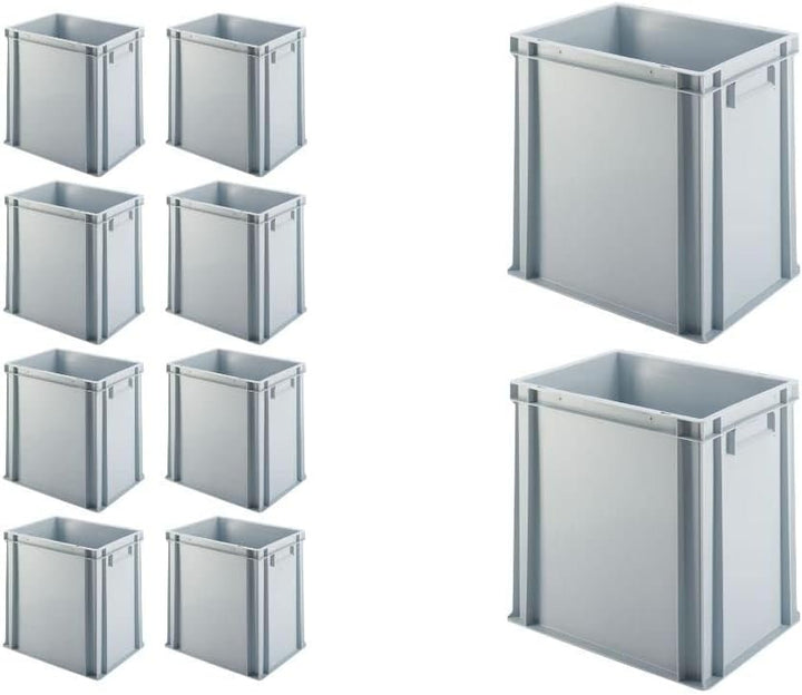 SparSet 10x Eurobehälter mit geschlossenem Griff | HxBxT 40x30x40cm | 37 Liter | Grau | Eurobox, Tra