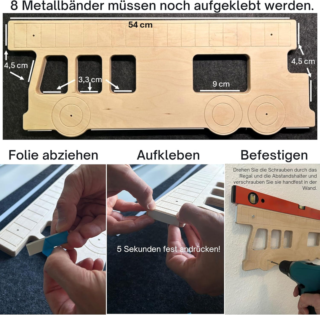 JP Journey Set Regal für Tonies Feuerwehr mit Wandhalterung für Toniebox aus Holz - Wandregal für Ma
