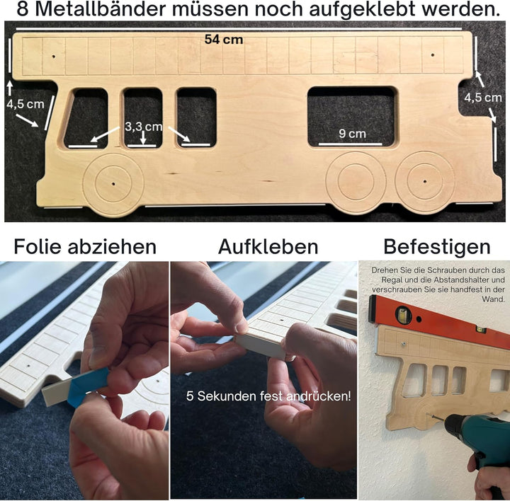 JP Journey Set Regal für Tonies Feuerwehr mit Wandhalterung für Toniebox aus Holz - Wandregal für Ma