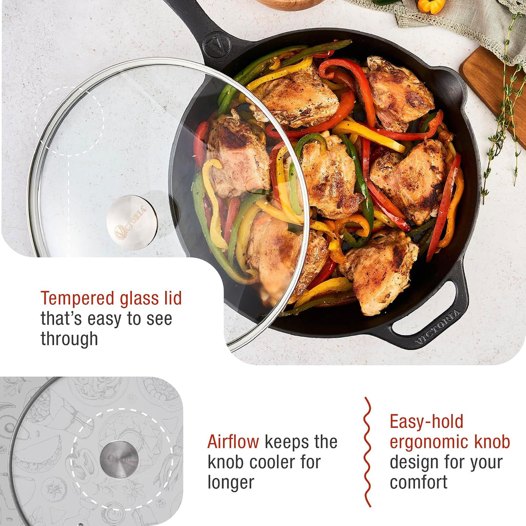 Victoria LID-483 Glass for 12 Inch Cast Iron Skillet, Frying Pan Lid Glasdeckel, Glas, 12 Inch - Rou