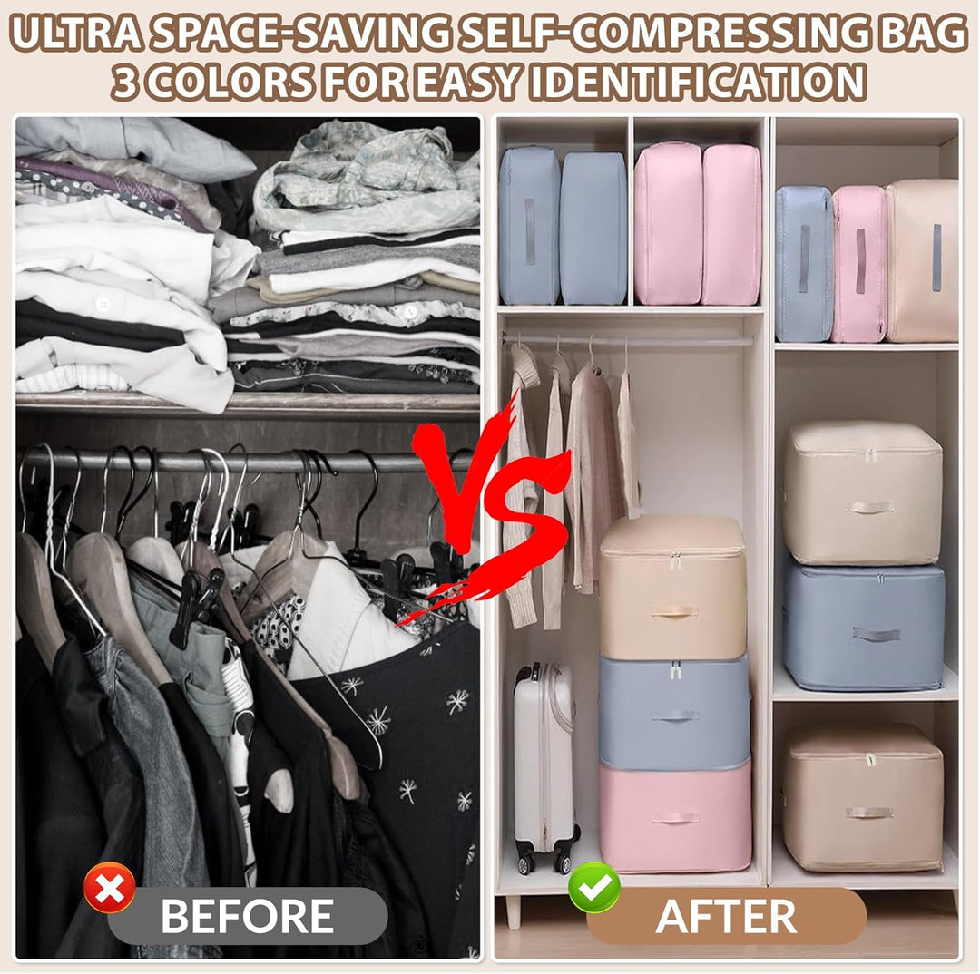 3 Stück Ultra Platzsparender Selbstkomprimierender Organizer, 52x42x30cm Aufbewahrungstasche für Bet