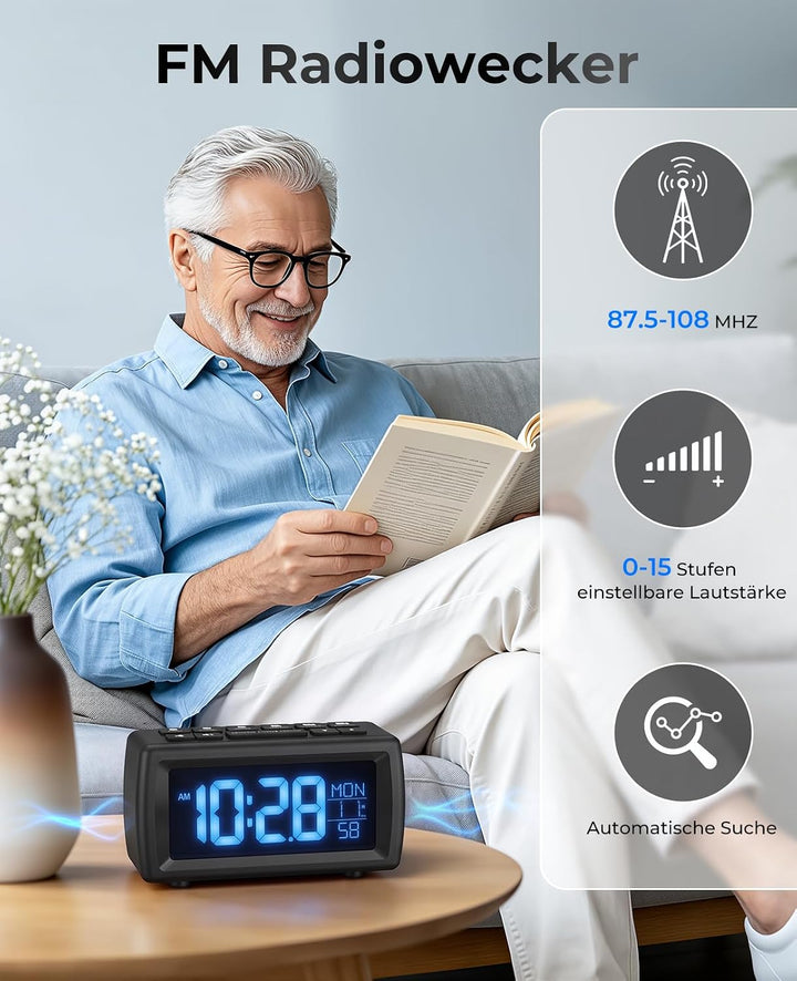 Digitaler Radiowecker, Wecker Radio mit 7-farbige Ziffernanzeige, Einstellbarer Helligkeit und Weckt