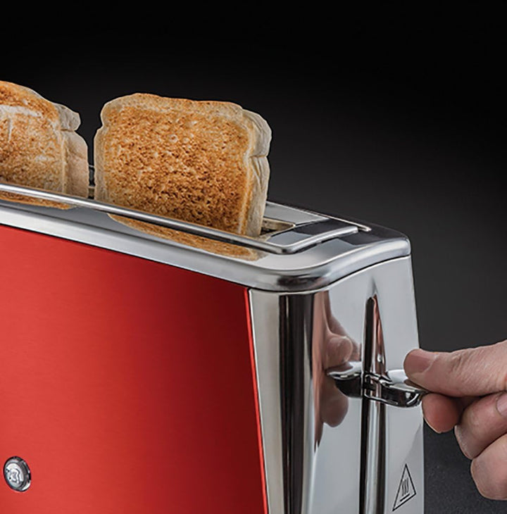 Russell Hobbs Toaster [Langschlitz für 2 Scheiben / 1 breite Brotscheibe] Luna Edelstahl Rot (extra