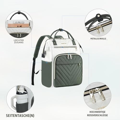 VANKEAN 15.6Zoll Laptop-Rucksack für Damen Herren,Beige-ArmeeGrün Beige-armee Grün 15.6", Beige-arme