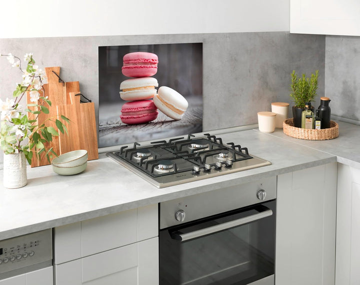 WENKO Glasrückwand Macarons 60 x 70 cm - Spritzschutz, Gehärtetes Glas, 60 x 50 cm, Mehrfarbig, Maca