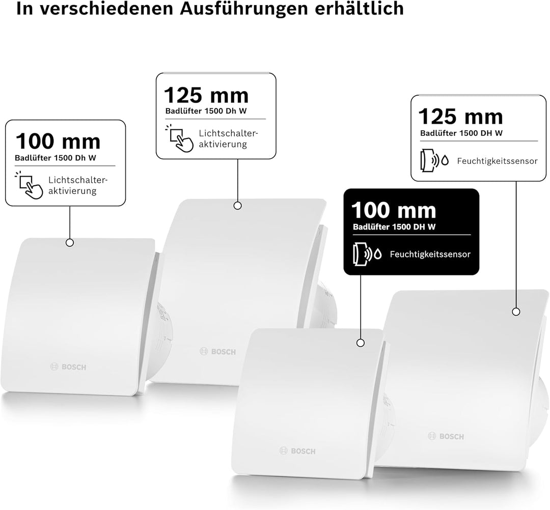 Bosch Badlüfter Fan 1500 DH 100mm Durchmesser, mit Luftfeuchtigkeitssensor und einstellbare Nachlauf
