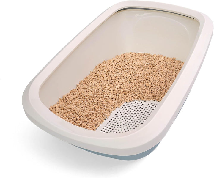 Katzentoilette PeeWee EcoGranda Katzenklo Schale offen Katzen WC inkl. 3kg Streu, Farbe: Taubenblau-