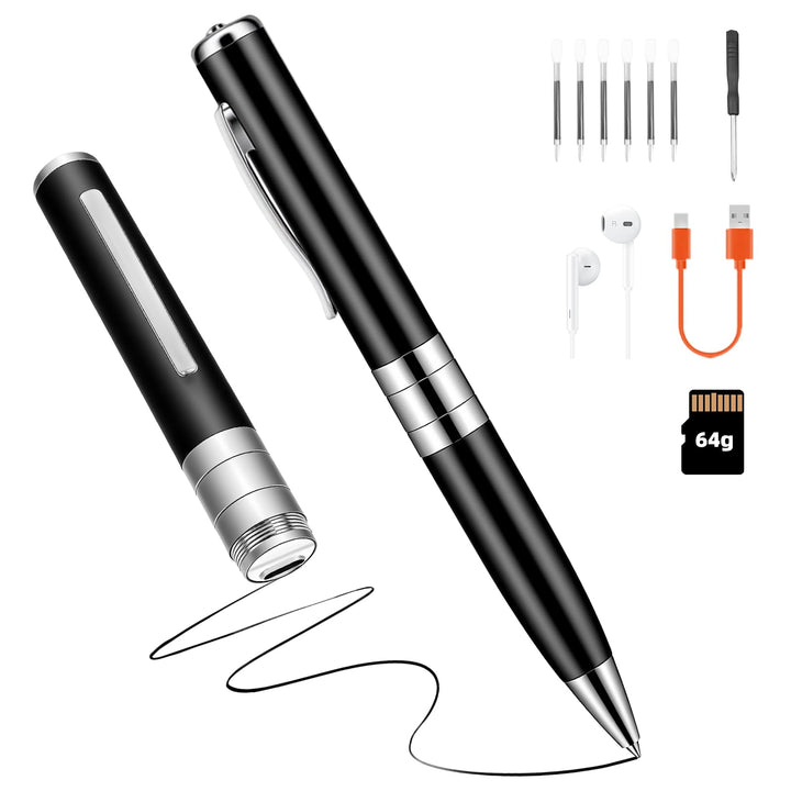 Stift mit Sprachaufnahme, 64 GB Diktiergerät, Automatisch und Kontinuierlich durch Rotationsaktivier