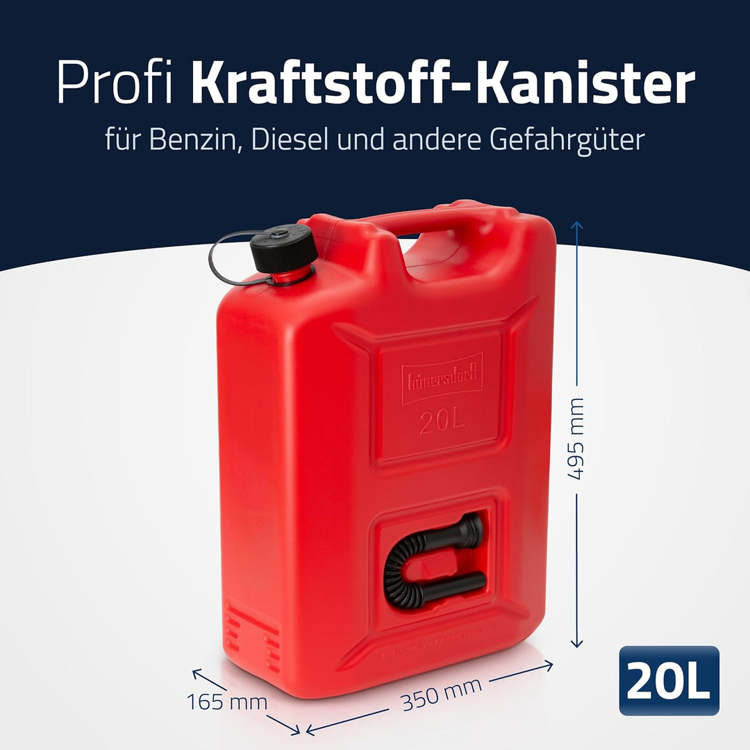 hünersdorff 802060 Kraftstoff-Kanister PROFI 20l für Benzin, Diesel und andere Gefahrgüter, UN-Zulas