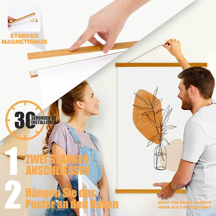 B0 Posterleiste Posterschiene Posterleisten 120CM, Magnet Magnetische Holz Poster Aufhänger Halter R