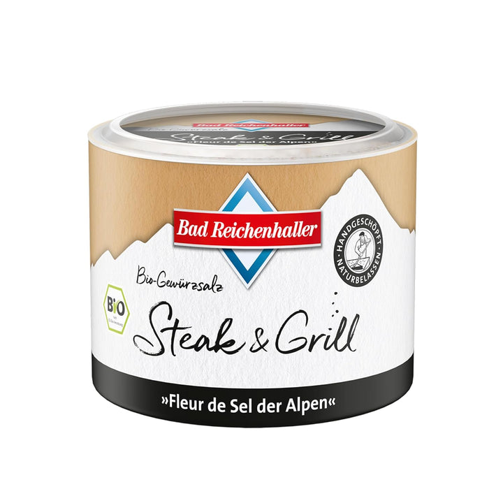 Bad Reichenhaller Fleur de Sel der Alpen Steak & Grill 4x90g | Premium Salz Gewürzmischung mit Bio-G