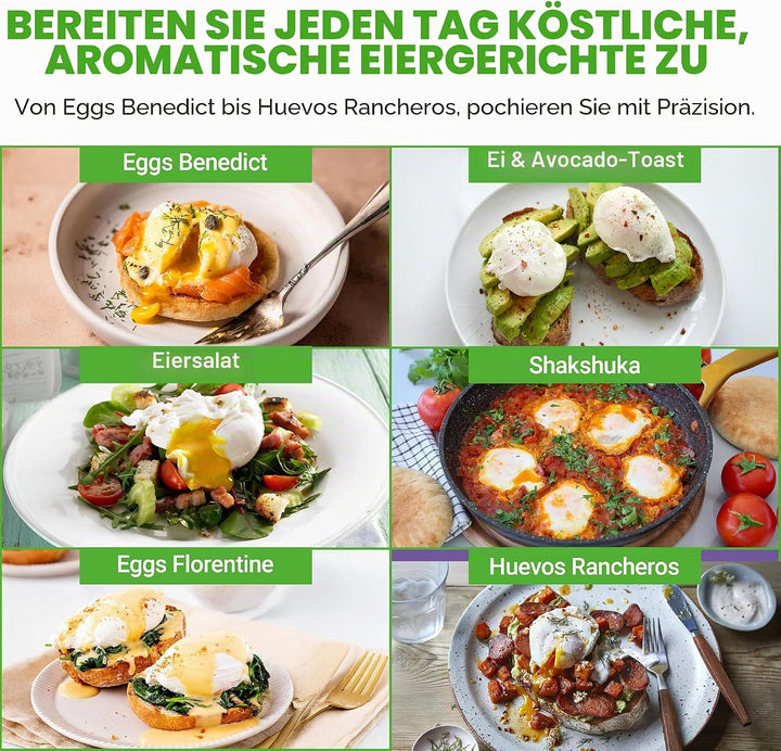 NutriChef Eier Pochierer Edelstahl 20 cm– Eierkocher Für 4 Eier, Pochierte Eier Form, Induktionsgeei