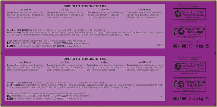 Whiskas Pouches Jelly Fishermans Choice Packung Nass Katzenfutter (40 x 100g) (Einheitsgrösse) (Fish