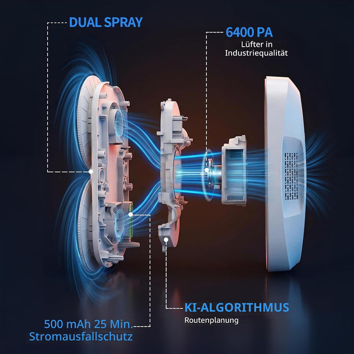 Tosima W5 6400 Pa Fensterputzroboter mit Sprühfunktion (Fernbedienung und 20-Zoll-Düsen)