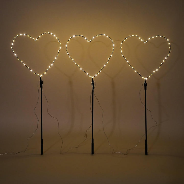 esotec Solar Weihnachtsdeko Herz Trio, 3er Set, LED Gartenstecker, Lichterkette, LiFePo4 Akku, Solar