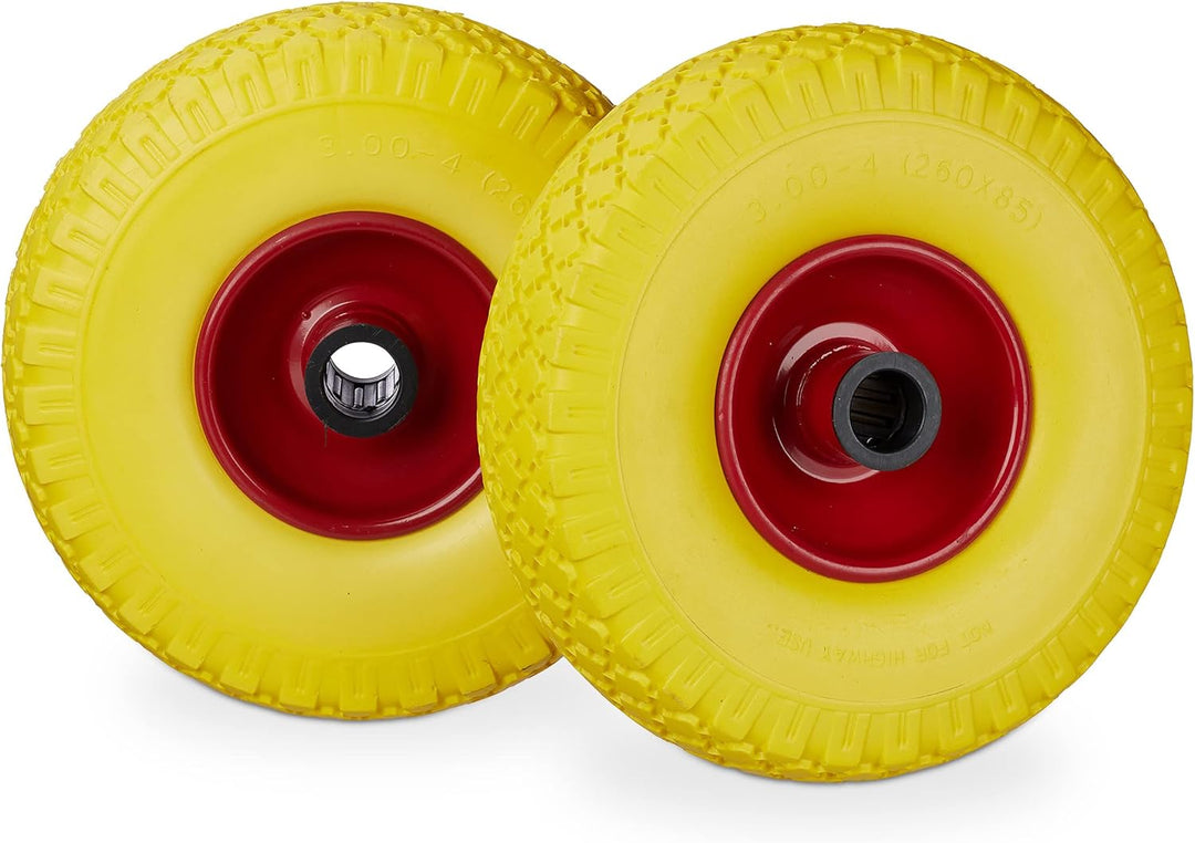 4 x Sackkarrenrad im Set, pannensicher, 3.00-4 PU Vollgummireifen, Stahlfelge, 25mm Achse, 100kg, 26