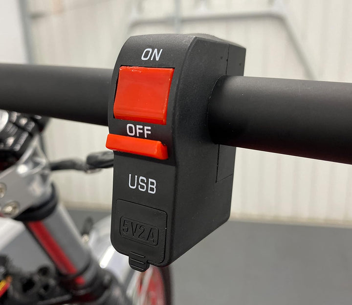Motorrad Ein-/Aus-Schalter mit USB-Ladeanschluss, Buchse für Handy, Navi, GPS, passend für 22 mm Len