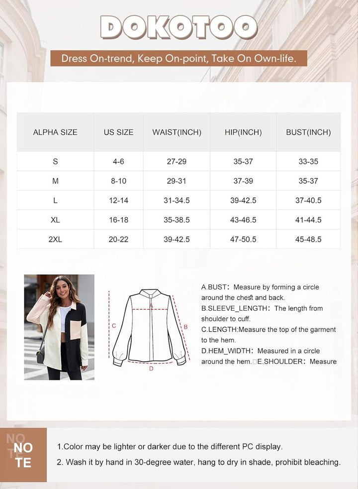Dokotoo Bluse Damen Musselin Langarmshirt Baumwolle Lässig Oberteile Hemd Langarm Einfarbig Tops Far