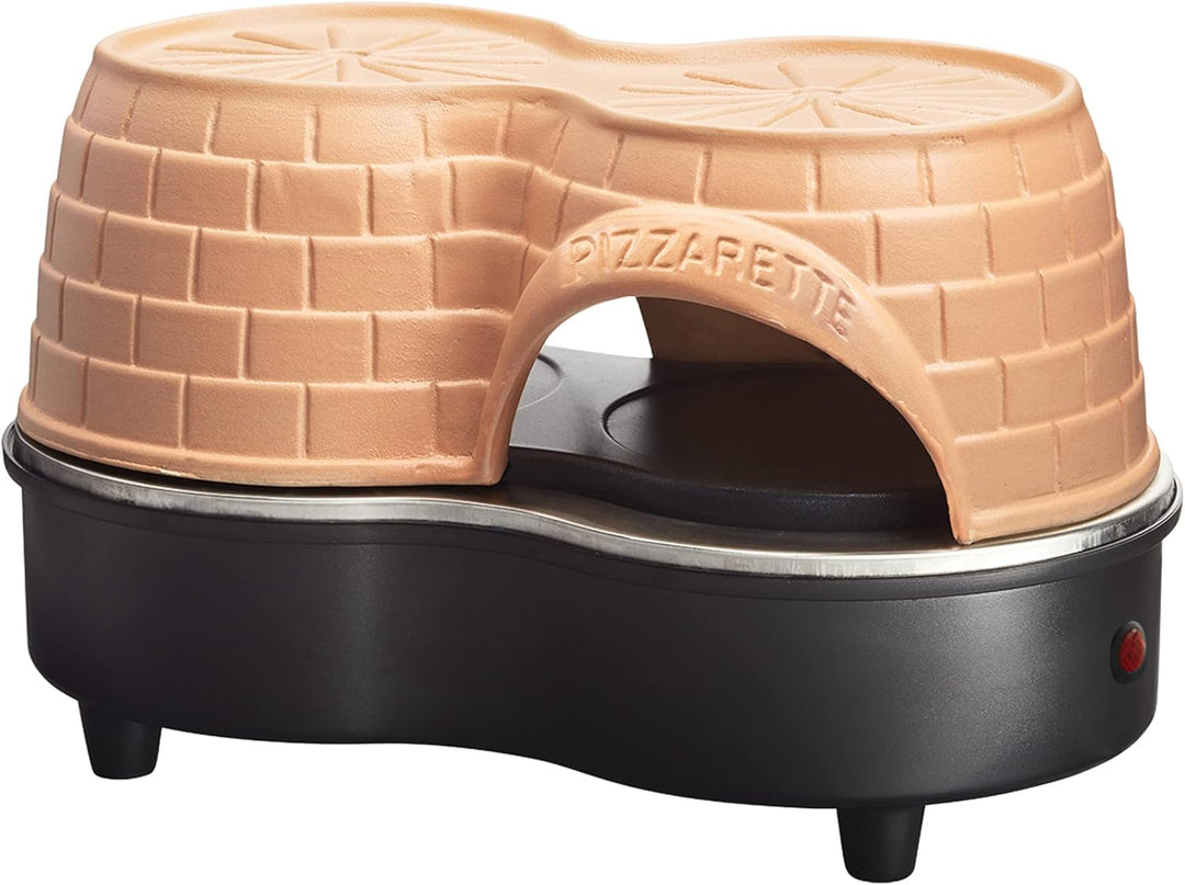 Emerio Pizzaofen, PIZZARETTE Duo das Original, handgemachte Terracotta Tonhaube, neues PRE-BAKE Desi