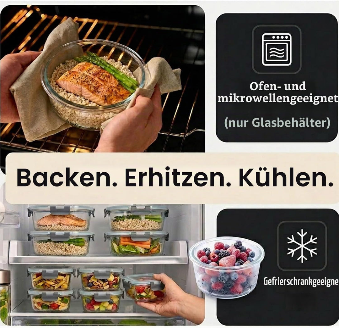 Glasbehälter mit Deckel, 4-teilig Meal Prep Boxen &amp; Frischhaltedosen (400ml &amp; 970ml) aus Borosilikat