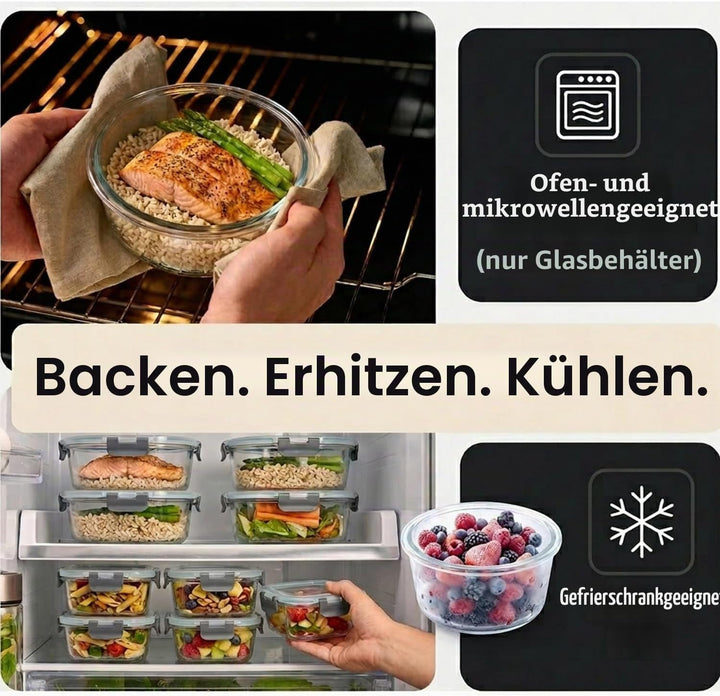 Glasbehälter mit Deckel, 4-teilig Meal Prep Boxen &amp; Frischhaltedosen (400ml &amp; 970ml) aus Borosilikat