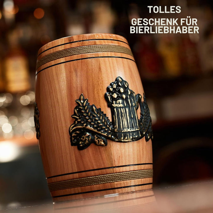 Bierkrug aus Holz, handgefertigt, echte Eiche, 0,5 l, Fassungsvermögen, hellbraun, mittelalterliches