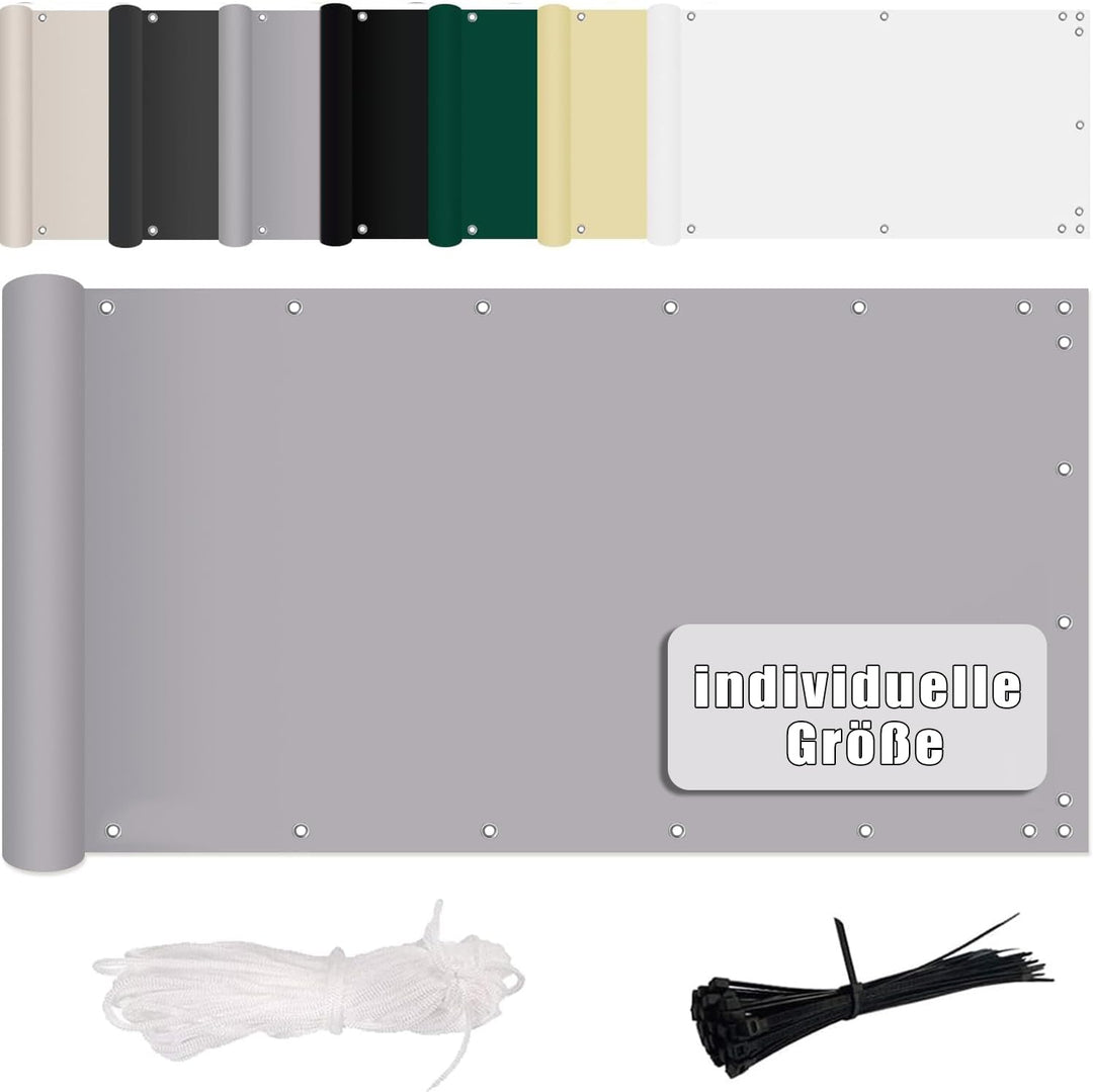 MENGH Sichtschutz Balkon 80x700cm Hellgrau Ohne Bohren (152 Grössen & 12 Farben) Wind-und UV-Schutz,