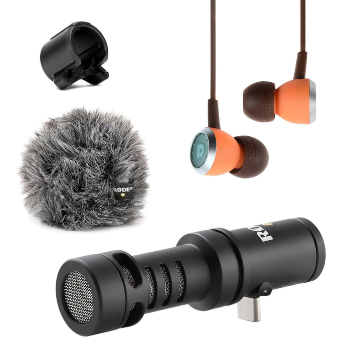 Rode Videomic Me-C+ USB-C Mikrofon für iOS und Android Smartphones mit Audiofly InEar Ohrhörer