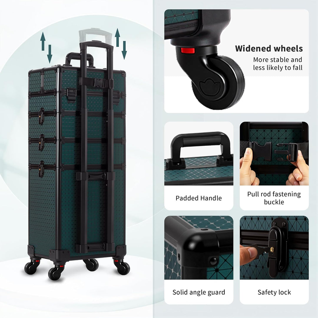 Arous 4-in-1 Professioneller Make-up-Zugkoffer, multifunktionaler Kosmetikwagen mit 360° drehbaren R