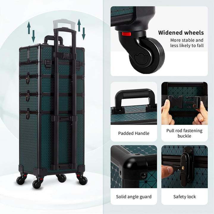 Arous 4-in-1 Professioneller Make-up-Zugkoffer, multifunktionaler Kosmetikwagen mit 360° drehbaren R