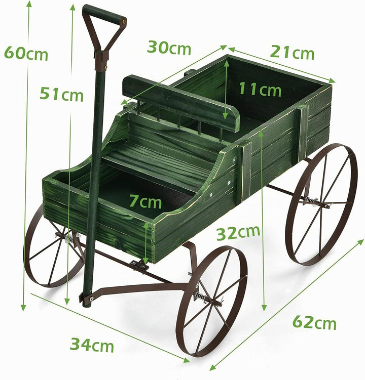 COSTWAY Blumenständer Holzwagen Pflanzwagen Blumenwagen mit Metall Rädern Blumenkasten Pflanzenständ