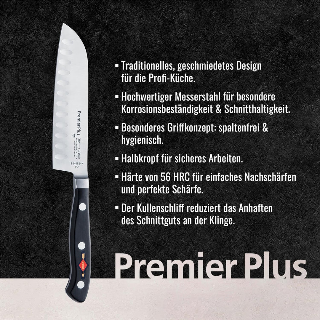 F. DICK Santoku, Küchenmesser, Premier Plus (Messer mit Klinge 14 cm, X50CrMoV15 Stahl, nichtrostend