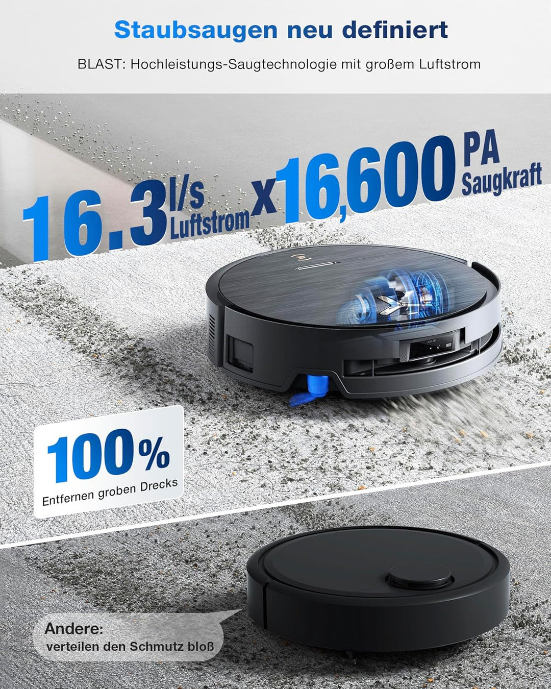 ECOVACS DEEBOT X9 PRO Omni Saugroboter mit Wischfunktion, 16.600 Pa, OZMO Roller, ZeroTangle 3.0,Tru