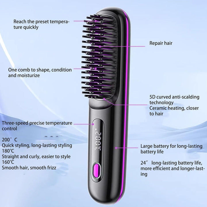 Kabellose Glätteisenbürste, BellaBrush Pro H-air S-traightener Bürste, 2 in 1 Negative Ionen Hai-r G