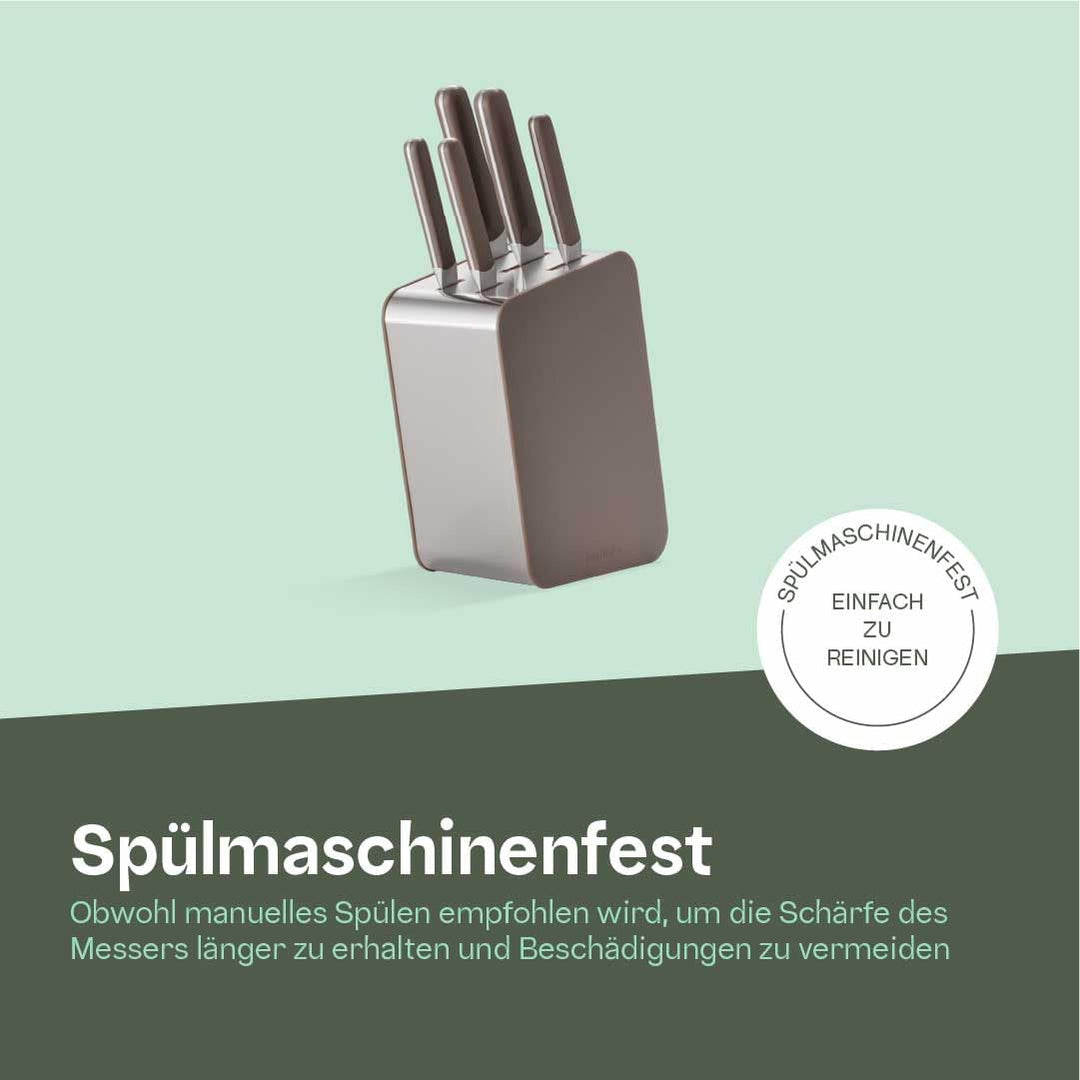 BergHOFF Home Messerblock mit Messer - 6-teilig Messerset mit Block - Küchenmesserset - Küchenmesser