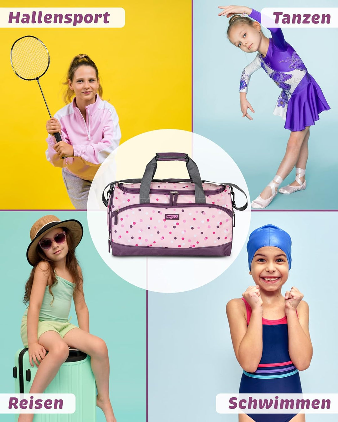 moovly® Kinder Sporttasche 25 l für Mädchen - Gym Bag - für Sport, Schwimmen - Kindersporttasche - R