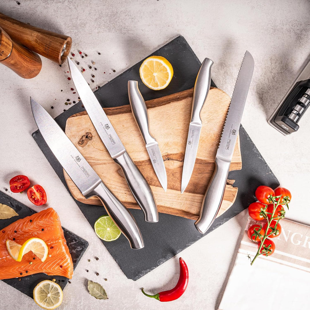 Messerset mit Messerblock - 6 Teilig Küchenmesser Set mit Block - Kitchen Knife Set - Edelstahl Mess