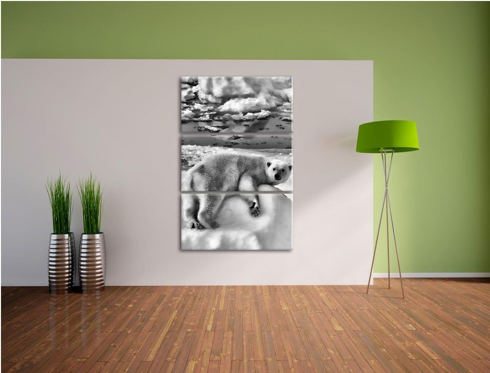 Pixxprint Eisbär auf Eisberg als Leinwandbild/Grösse: 3 Teilig (120x80) cm/Wandbild/Kunstdruck/ferti