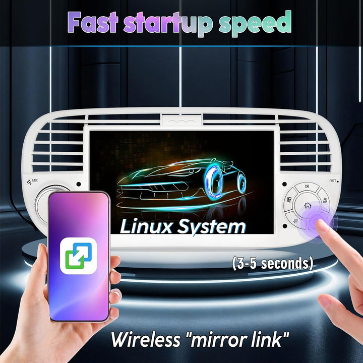 Autoradio mit Bildschirm für FIAT 500 (2007-2015) | Integriertes drahtloses CarPlay & Android Auto |