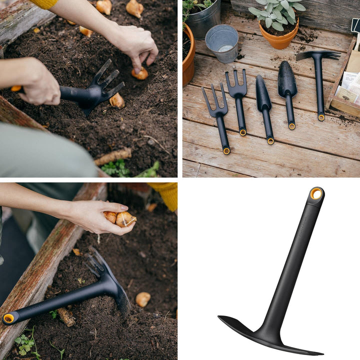 Fiskars Gartenwerkzeuge-Set, 4-teilig, Xact Unkrautstecher, Rostfreier Stahl/Kunststoff, Solid-Kombi