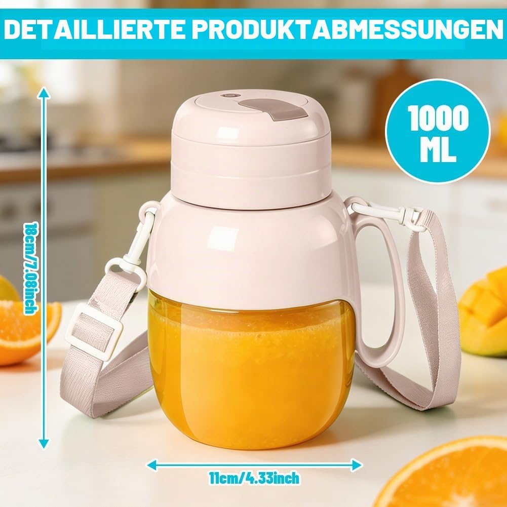 Tragbarer Mixer &amp; Smoothie Maker, 1000ML Grosser Mixer Smoothie Maker mit Trinköffnung &amp; Trageriemen