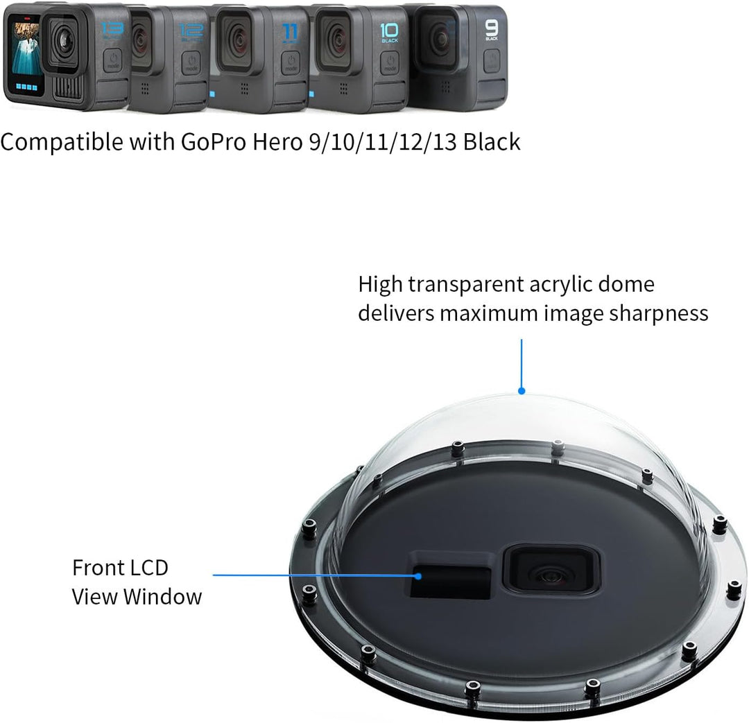 SOONSUN Dome Port für GoPro Hero 12 11 10 9 Schwarz 45 M Wasserdicht Dome Port Objektiv mit Gehäuse