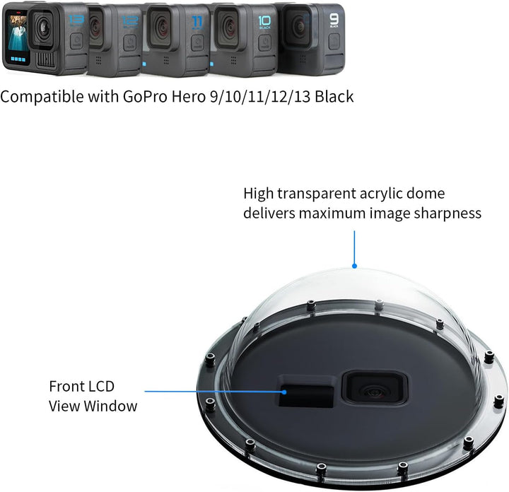 SOONSUN Dome Port für GoPro Hero 12 11 10 9 Schwarz 45 M Wasserdicht Dome Port Objektiv mit Gehäuse