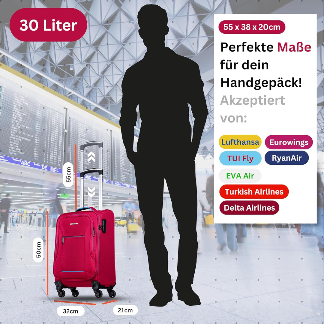 NOWI Sevilla Weichschalen Trolley M – Leichter Stoff Koffer 30L mit 4 Rollen & Zahlenschloss | Handg