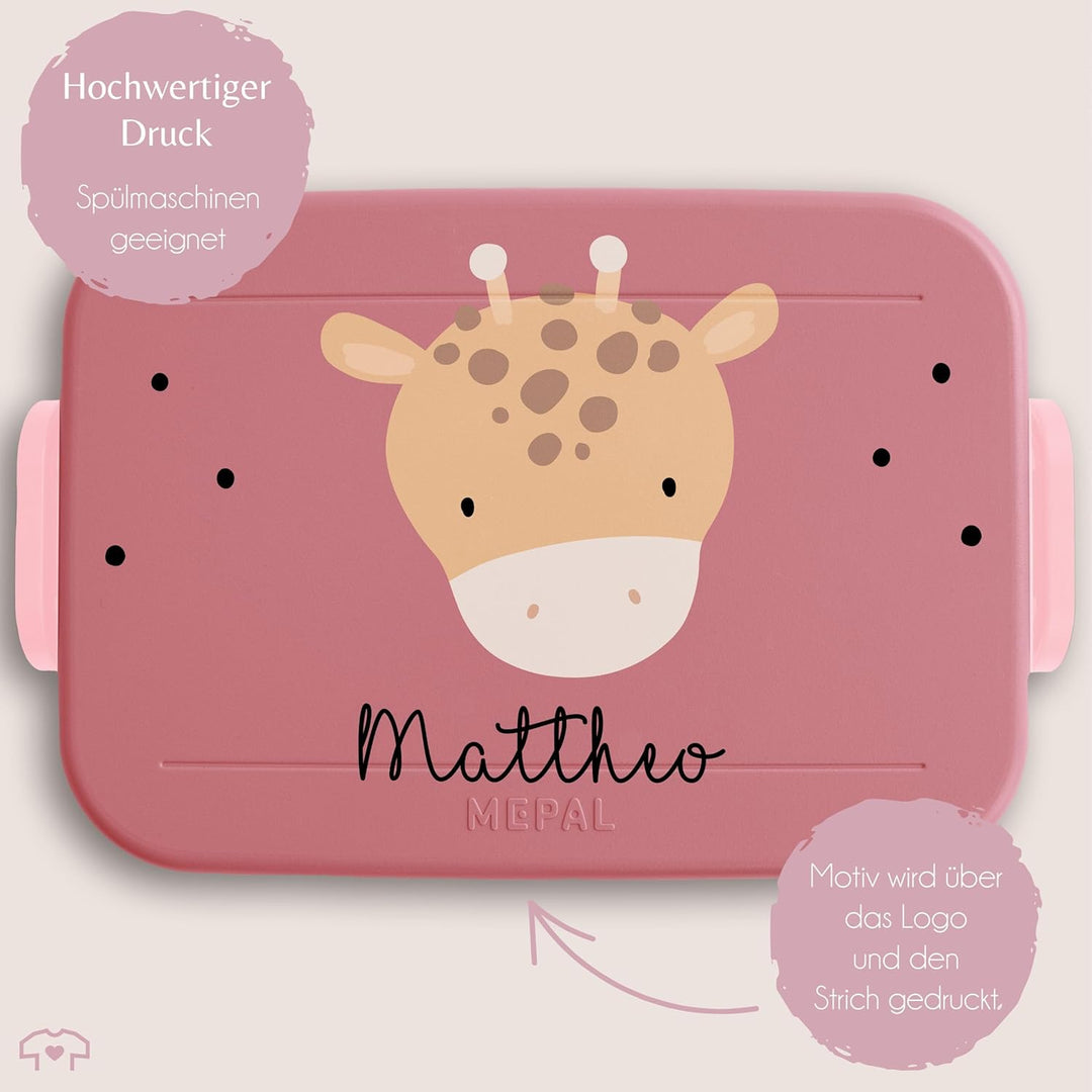 Kinder Bento Box Midi Lunchbox für Mepal Bentobox - Boho Giraffe Giraffen - 900 ml - Rosa - jausenbo