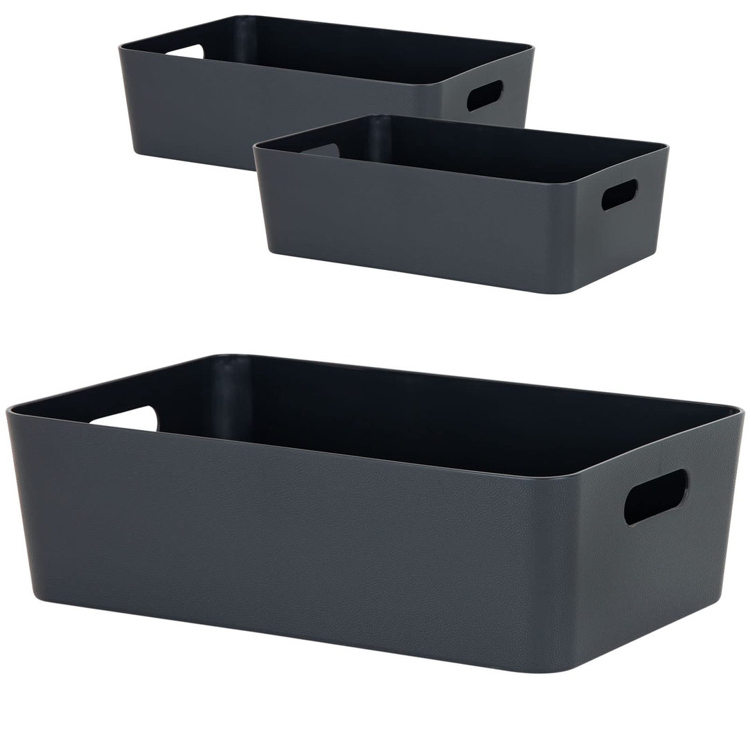 #11 3x Ordnungsbox - 12 cm hoch - anthrazit - 39,5x 25 cm - Ordnungskorb - Regalorganizer Wandregal