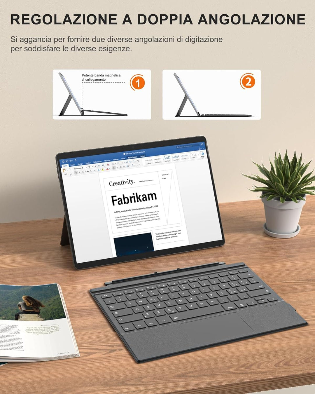 MoKo Tastatur für Microsoft Surface Pro 7 Plus/7/6/5/4/3, Grigio | Bluetooth Spanisch QWERTY Layout