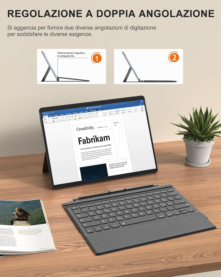 MoKo Tastatur für Microsoft Surface Pro 7 Plus/7/6/5/4/3, Grigio | Bluetooth Spanisch QWERTY Layout