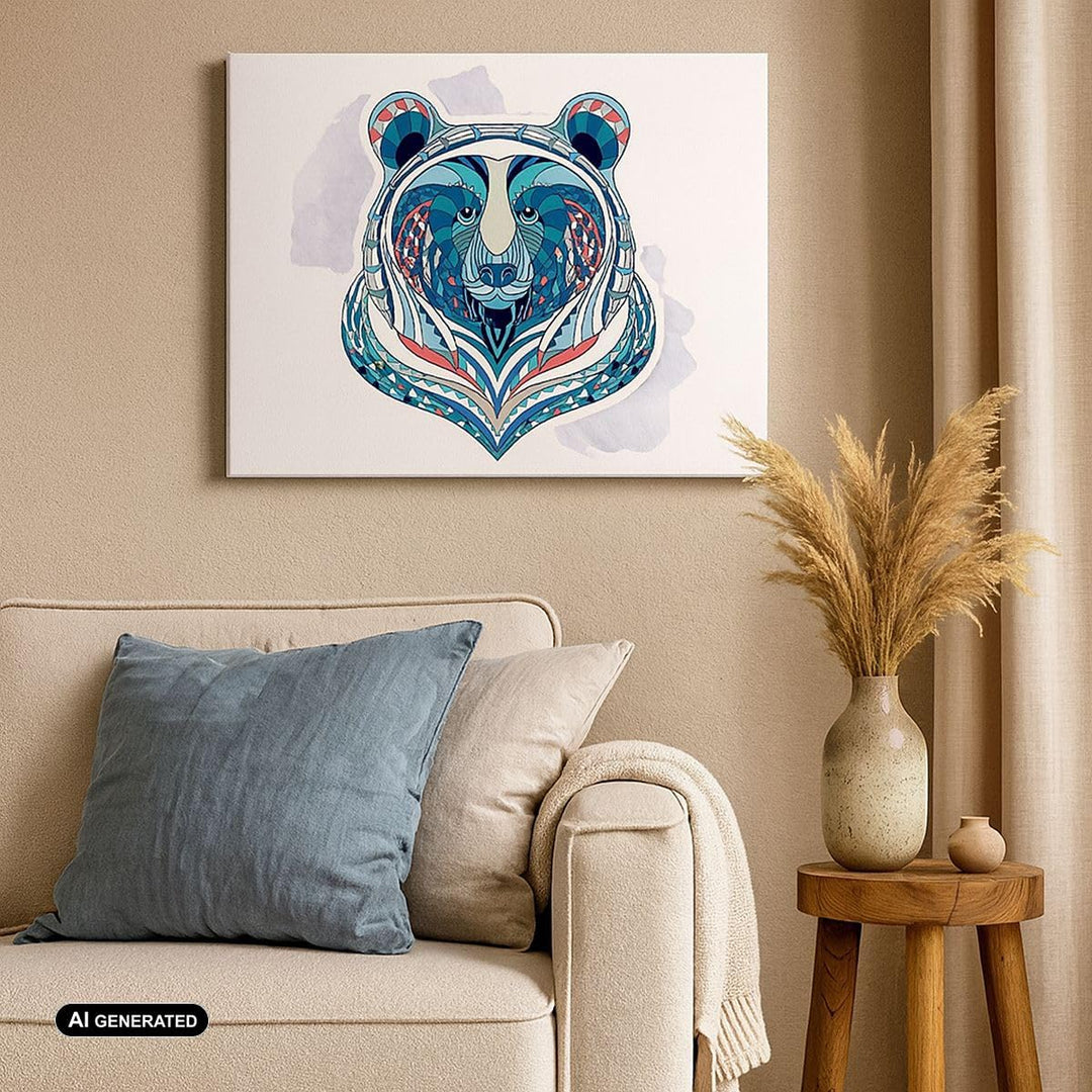 Bilder auf Leinwand 100x70cm Leinwandbild Bär Illustration Traum blumig Gross Wanddeko Bild Schlafzi